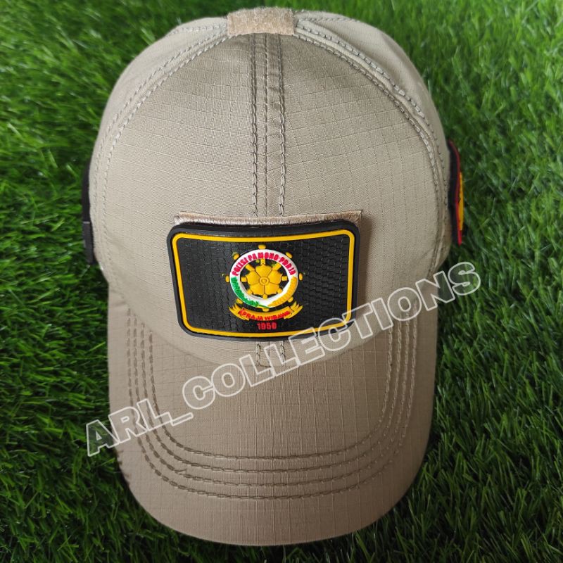 TOPI POL PP BDU VELCRO CREAM TAN PLUS 3 LOGO PATCH RUBBER/TOPI SATPOL PP LOGO 3D TIMBUL