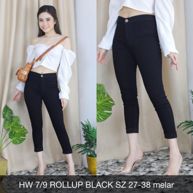 CELANA JEANS WANITA 7/9 ROLL UP BLACK