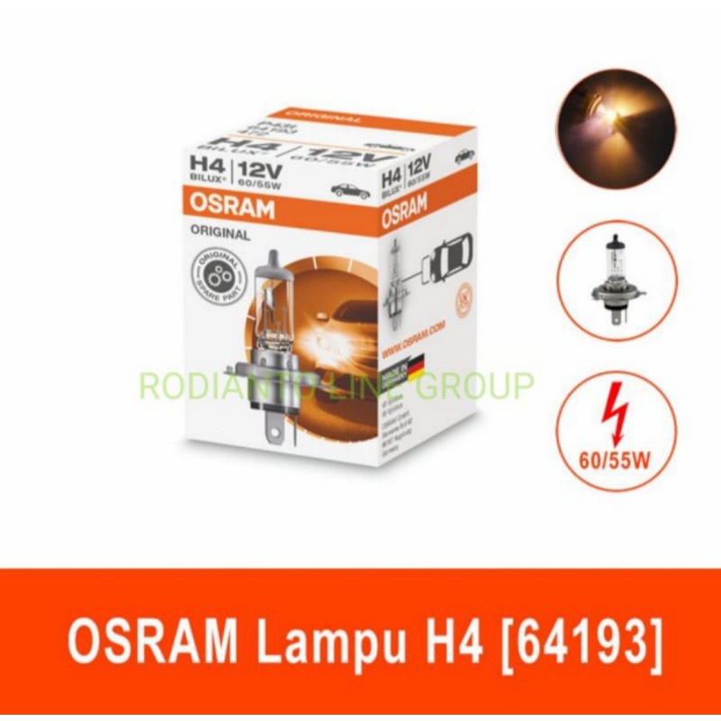 BOHLAM LAMPU HALOGEN MOBIL ERTIGA, SPLASH, SWIFT, SX4, APV - H4 12V 60/55W OSRAM ORIGINAL OEM MOBIL