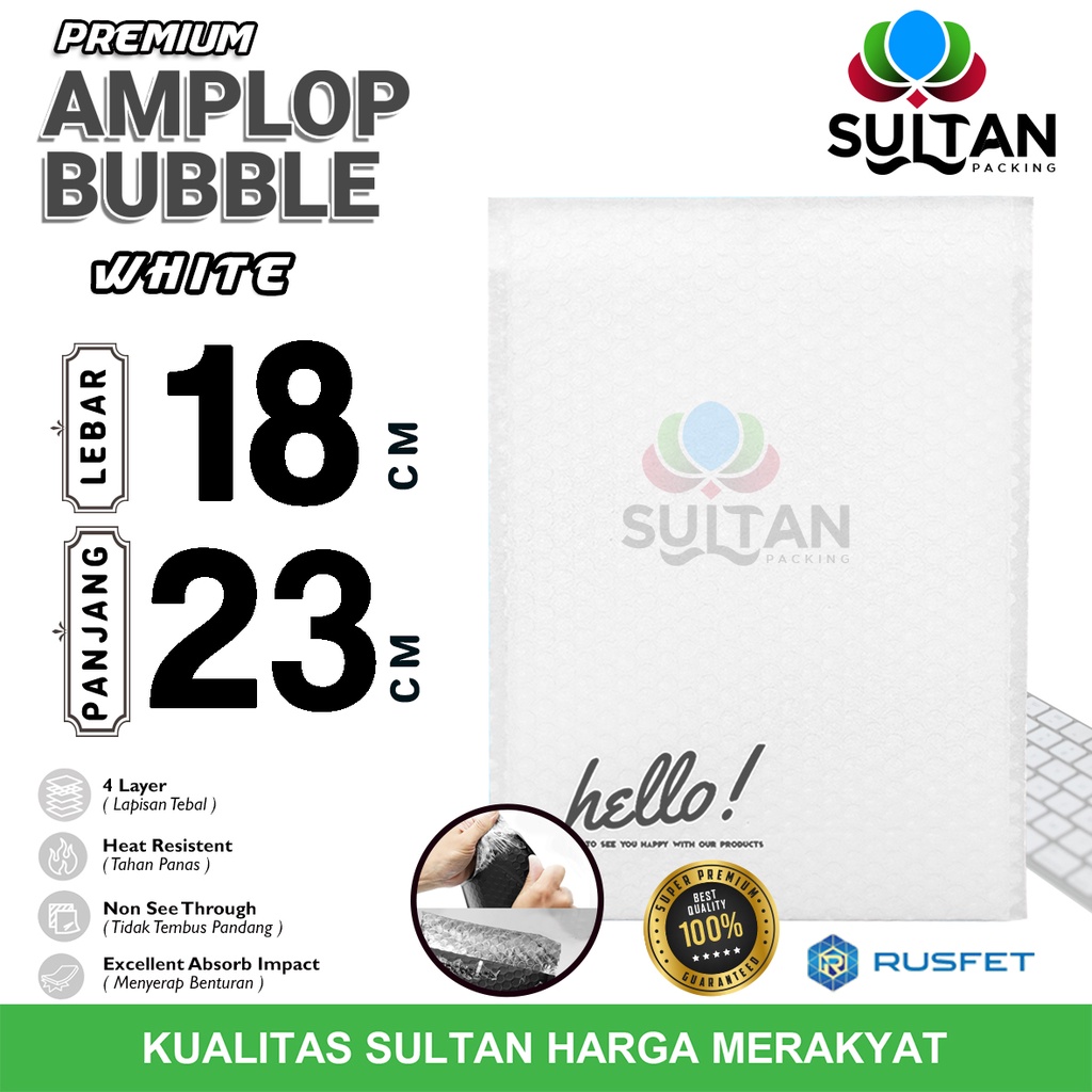 

AMPLOP BUBBLE MAILER 18x23cm WHITE WRAP ENVELOPE RUSFET SATUAN TERMURAH PUTIH