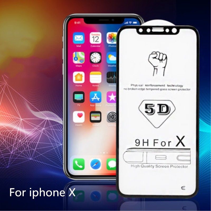 5D 9H Full Curved Edge Tempered Glass Screen Protector For iPhone 6 6s 7 7 Plus 8 8 Plus X XR Xs max