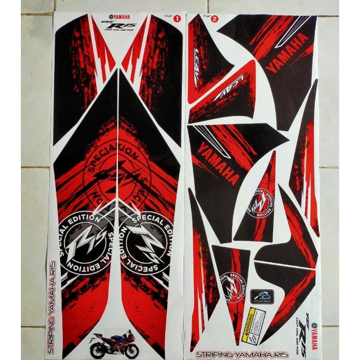 striping Yamaha R15 V2 SE hitam merah