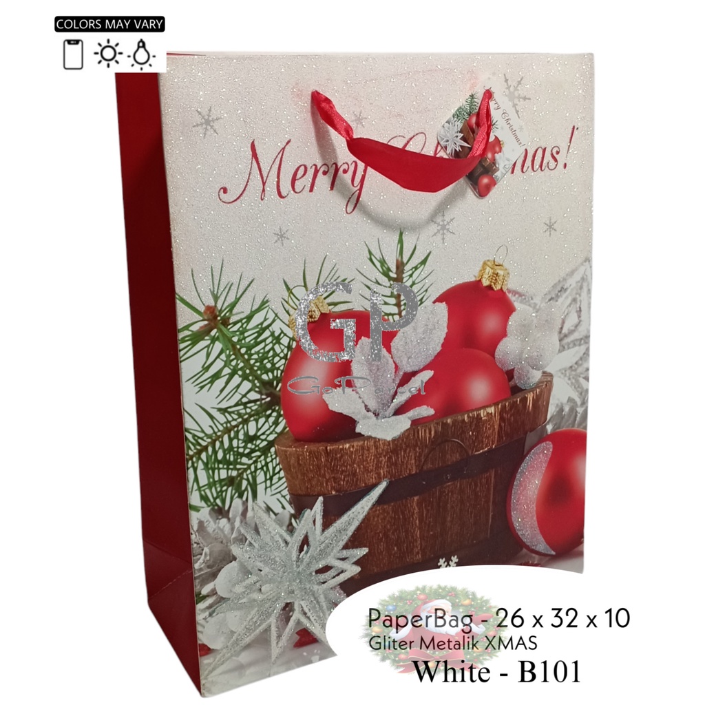 ( Ecer ) PAPER BAG NATAL - KANTONG PAPERBAG KERTAS XMAS / TAS JINJING MERRY CHRISTMAS MERAH / RED