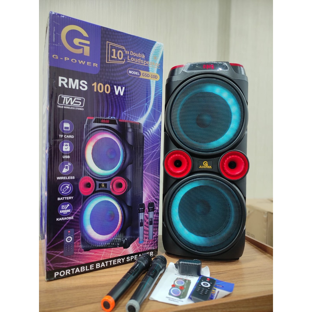 GPOWER SPEAKER GSD 10D WIRELESS PORTABLE BLUETOOTH FREE 2 MIC