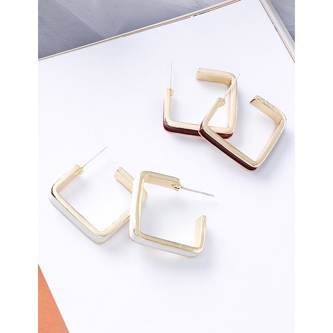 LRC Anting Tusuk Fashion A Red Dripping Oil Missing Square Earrings D71112