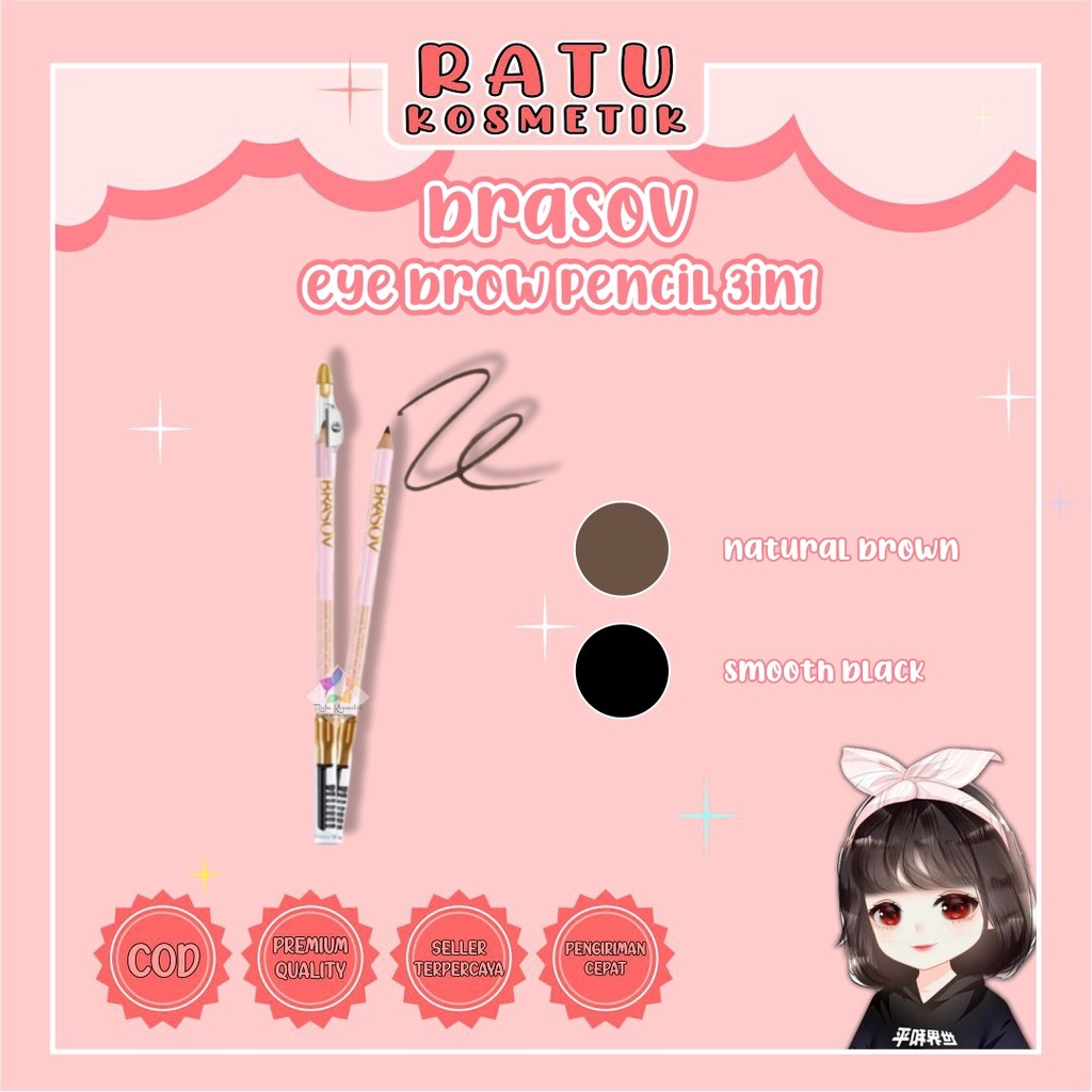 ❤ RATU ❤ Brasov Eyebrow Pencil 3in1 | Pensil Alis + Brush + Sharpener | 2in1