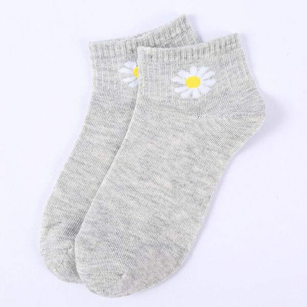 Kaos Kaki Ankle Motif Bunga Aster Cute / Kaos Kaki Import Korea Panjang Semata Kaki / TV-13-Grey