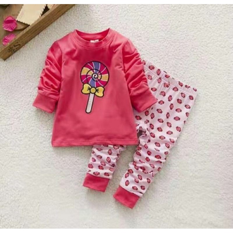 Baju Anak Import/ Baju Anak Perempuan Import Setelan Piyama Lolipop