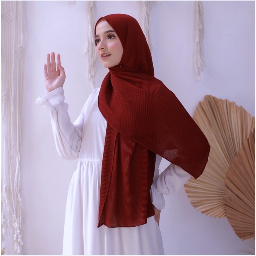 (Bisa COD) Pasmina Plisket Ceruty /Pasmina plisket shawell/Pasmina plated/Pasmina plisket premium-Maroon
