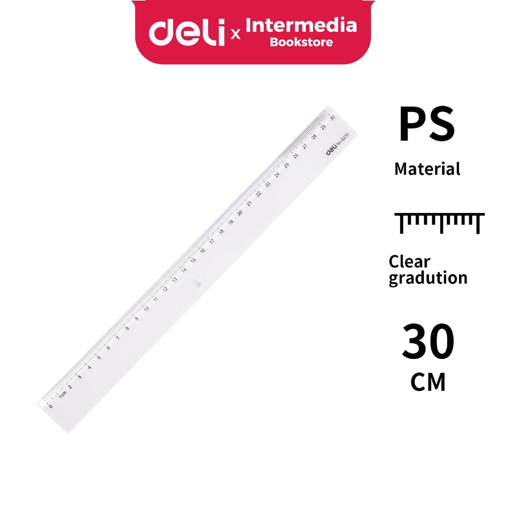 

Deli E6230 Penggaris Kualitas tinggi lulus uji ultra transparant pengukuran akurat 30cm