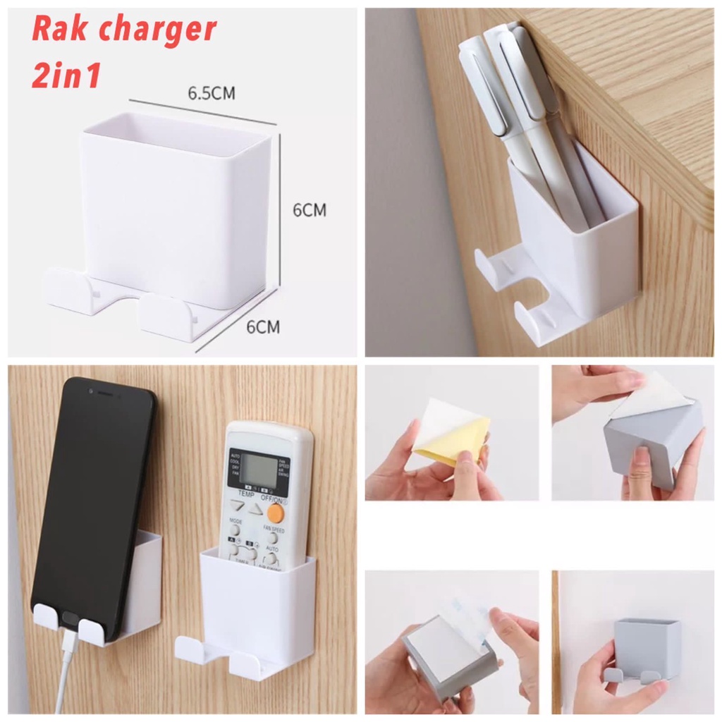 HOL 64 Rak Holder Tempel Dinding 2IN1 / Kotak Penyimpanan Tempat Charger Hp Remote TV AC