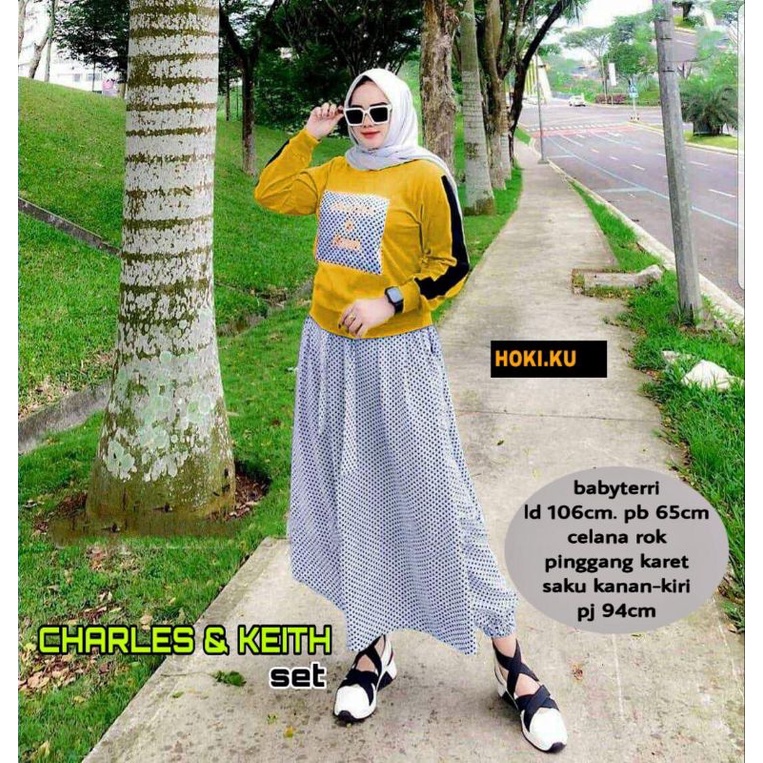 CHARLES & KEITH SET Setelan Atasan Rok Celana Wanita dan Remaja Perempuan  Babyterry Terbaru Murah