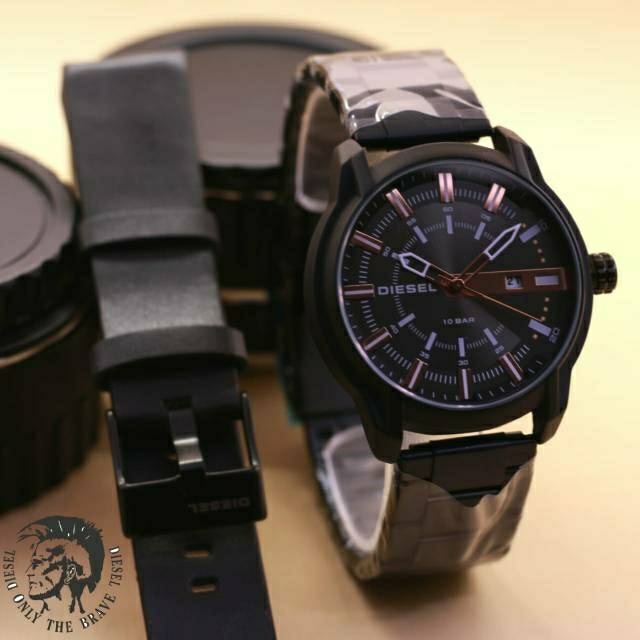 JAM TANGAN PRIA DIE*SEL D56R Free Tali Kulit