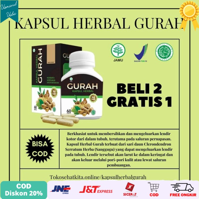 

❤COD❤ Kapsul Herbal Gurah 60 kapsul Beli 2 Gratis 1 - 1