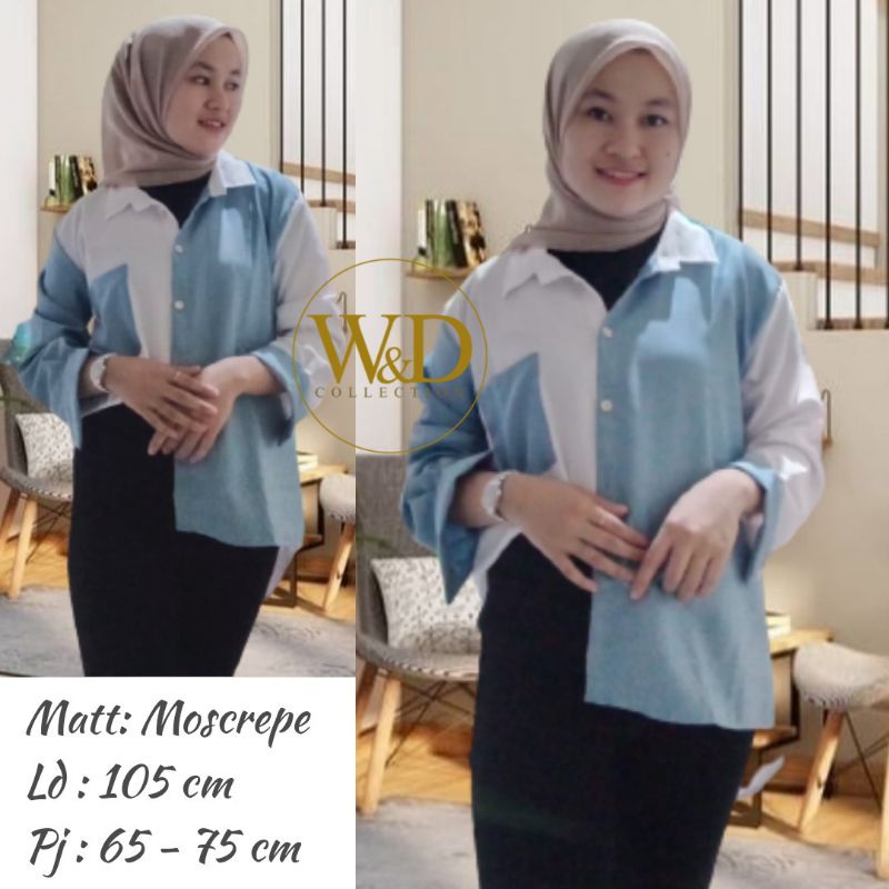 Kemeja Wanita Polos Casual Blouse Basic Kombinasi Warna Lengan Panjang Kekinian  Moscrepe