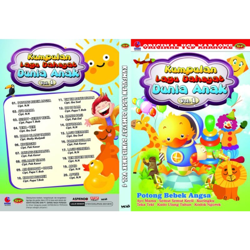Kaset lagu anak original vcd karaoke kumpulan lagu dahsyat dunia anak vol.1