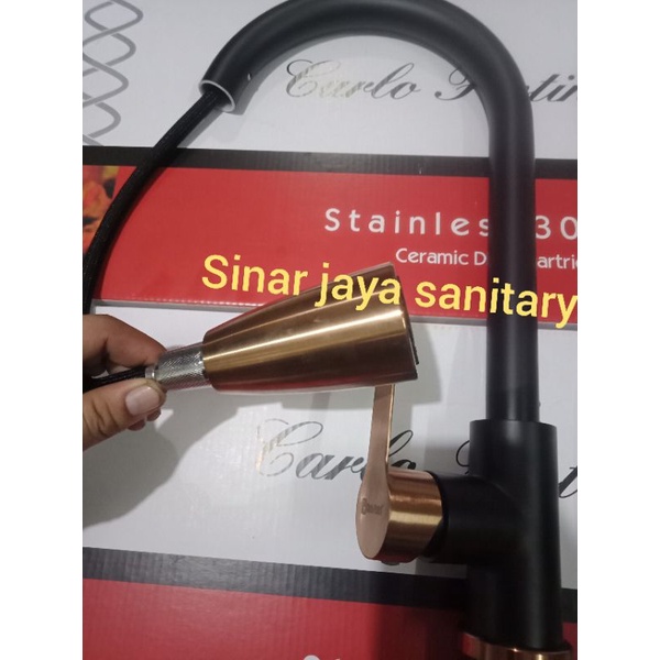 Kran sink tarik black gold panas dingin / Kran mixer black gold panas dingin stainless 304