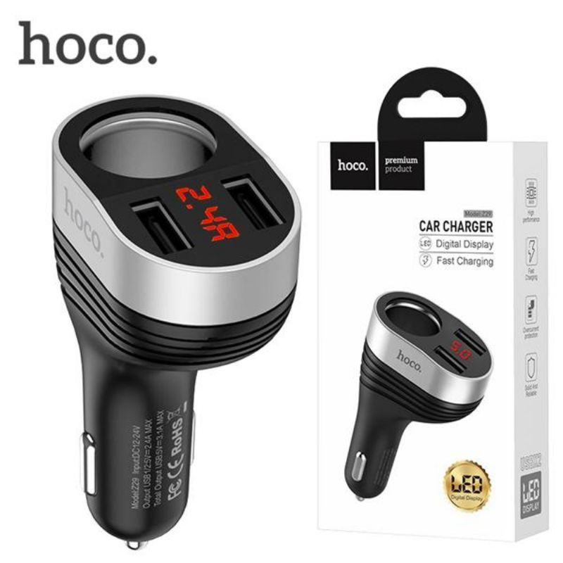 Car Charger Hoco Z29 Dual USB Fast Charger 5.0 Digital Display