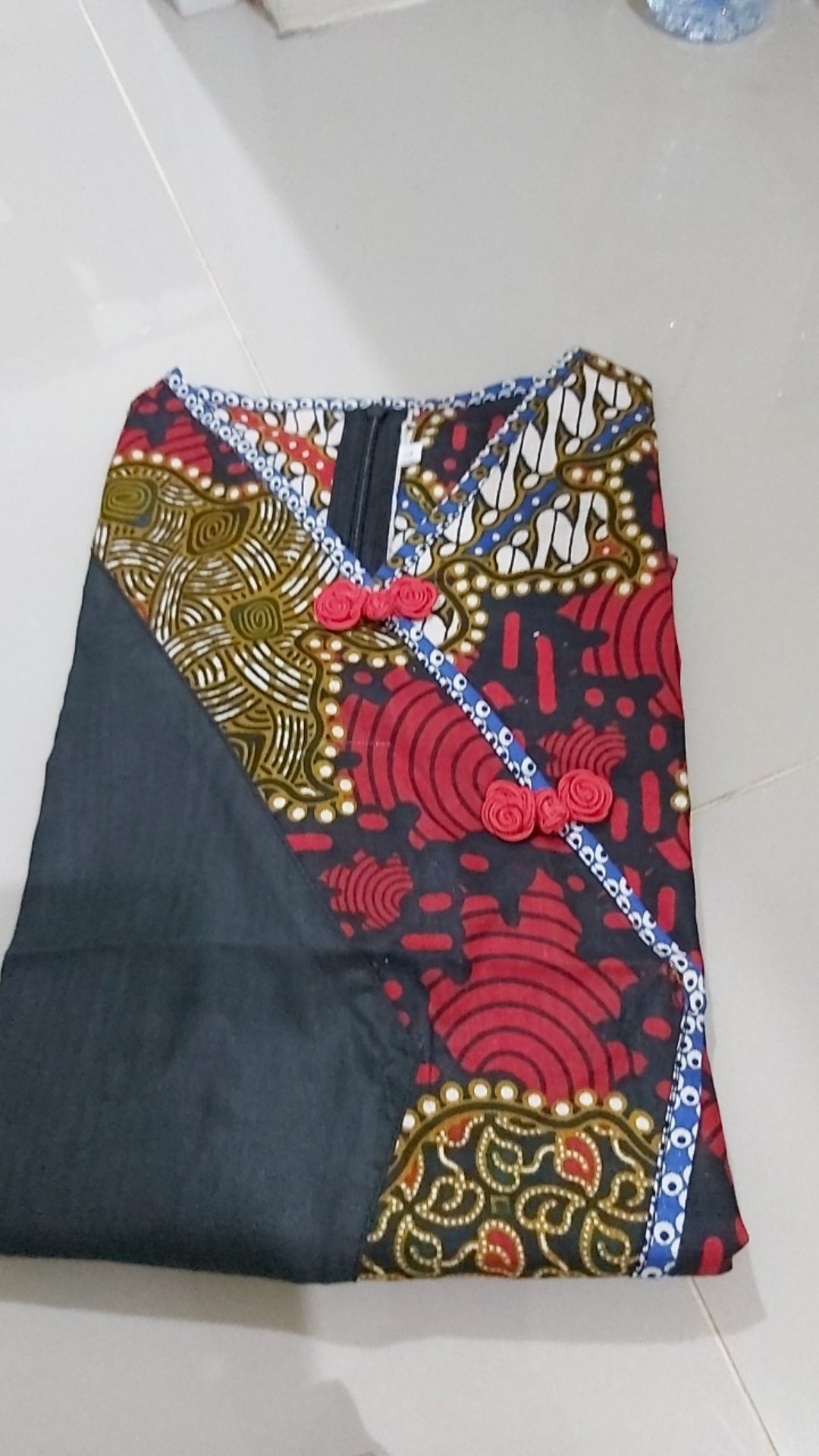 Blouse Batik Wanita Kombinasi Embos Hitam / Atasan Batik Resleting Belakang - S M L Xl Xxl 3l 4l 5l