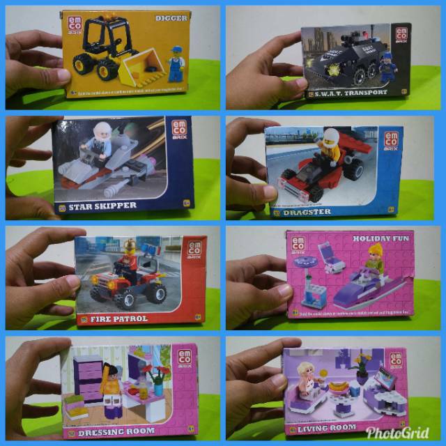 EMCO BRIX FIRE PATROL, SWAT TRANSPORT, DLL (Kemasan ga terlalu mulus, isi aman)