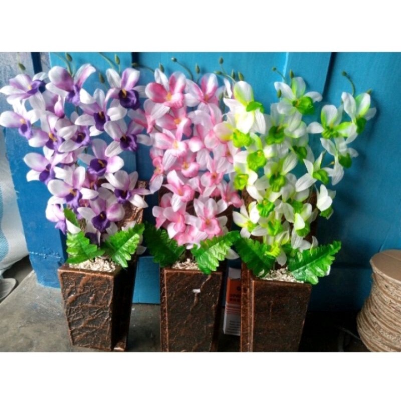 bunga anggrek tempel dinding hiasan rumah bunga plastik artifisial