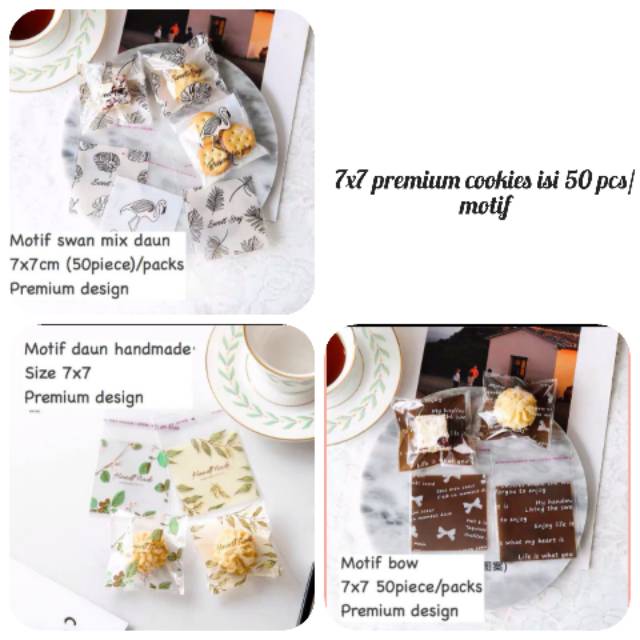 Plastik cookies kue kering permen / souvernir premium design 7x7 50 pcs