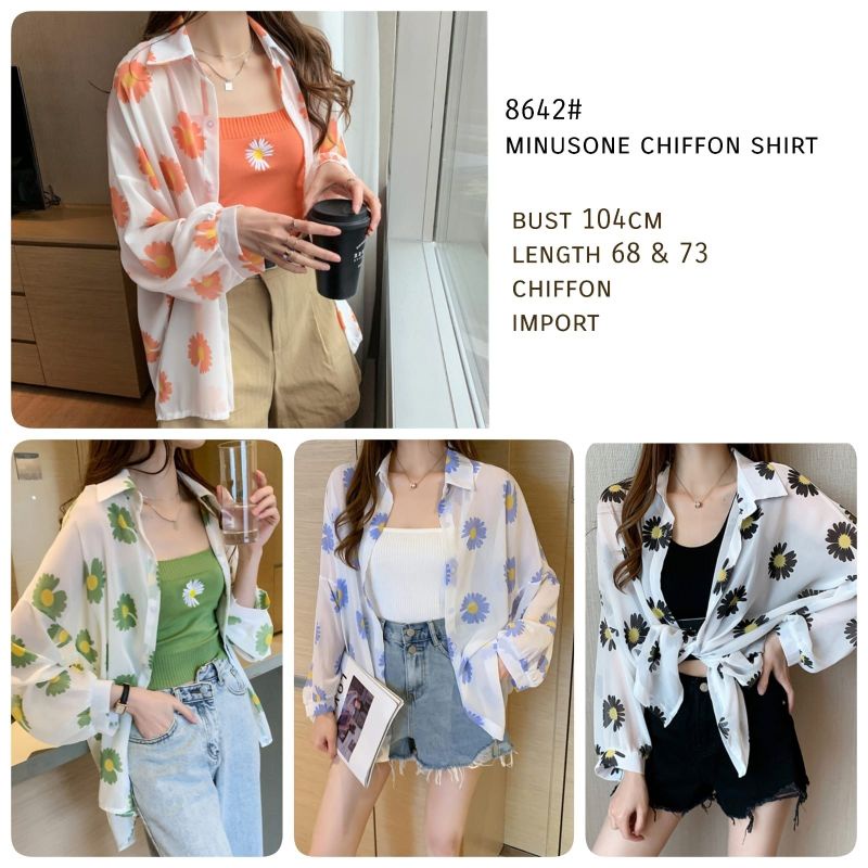 MDLV 8542 MINUSONE SHIRT KEMEJA KOREA KEMEJA DAISY BLOUSE KOREA KEMEJA CHIFFON IMPORT FASHION IMPORT