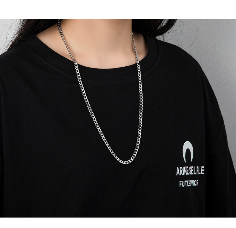 Kalung Rantai Lebar 4mm Bahan Stainless Steel Warna Silver Untuk Pria Dan Wanita
