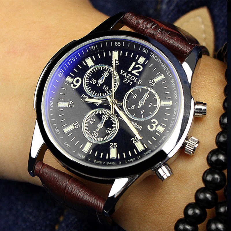 JAM TANGAN PRIA KEREN 40MM MERK YAZOLE TAHAN AIR STRAP KULIT PU HIGH GRADE