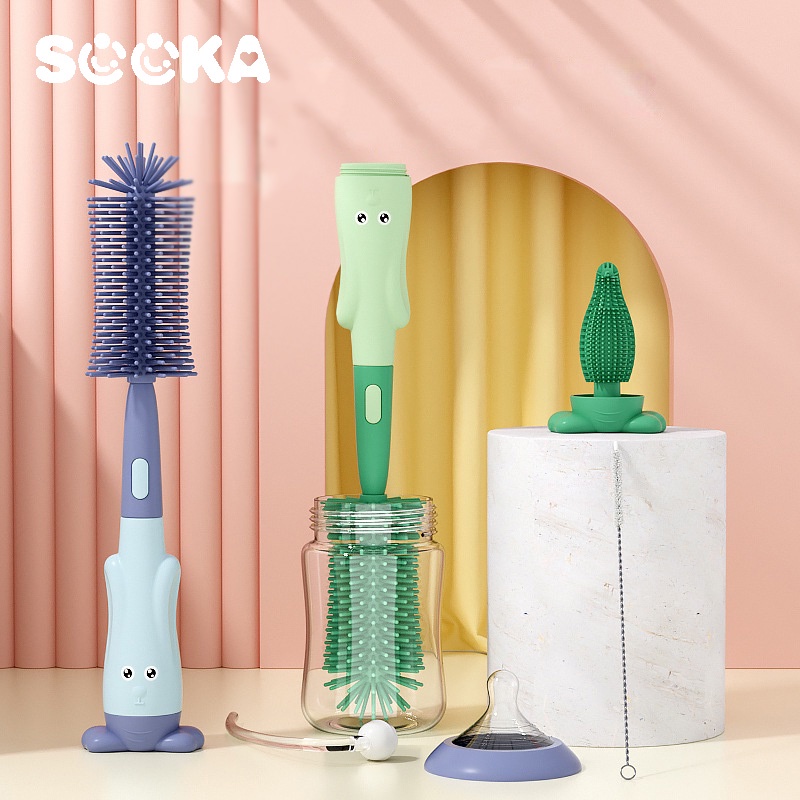 SOOKA Sikat Silikon Pembersih Botol Susu Bayi 3 in 1Multifungsi -  Silicone Bottle Brush  Sikat Silikon Botol Nipple Dot/  Anti Bakteri Silicone Brush BPA Free SK-ECC1084