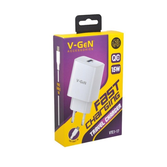 Charger Fast Charging 3.0 15W V-GeN VTC1-17 Adaptor Travel Charger QC | VTC1-17 | V-Gen