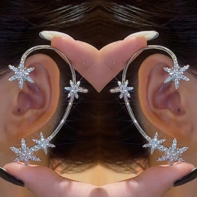 Anting Kait Gantung Desain Snowflake Hias Berlian Gaya Sexy Untuk Wanita