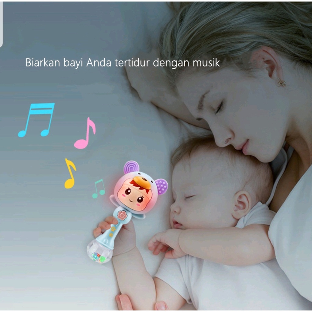 MAINAN BAYI TONGKAT GENGGAM RATTLE + TEETHER + MUSIK + LAMPU KELAP KELIP MAINAN GENGGAM - BD