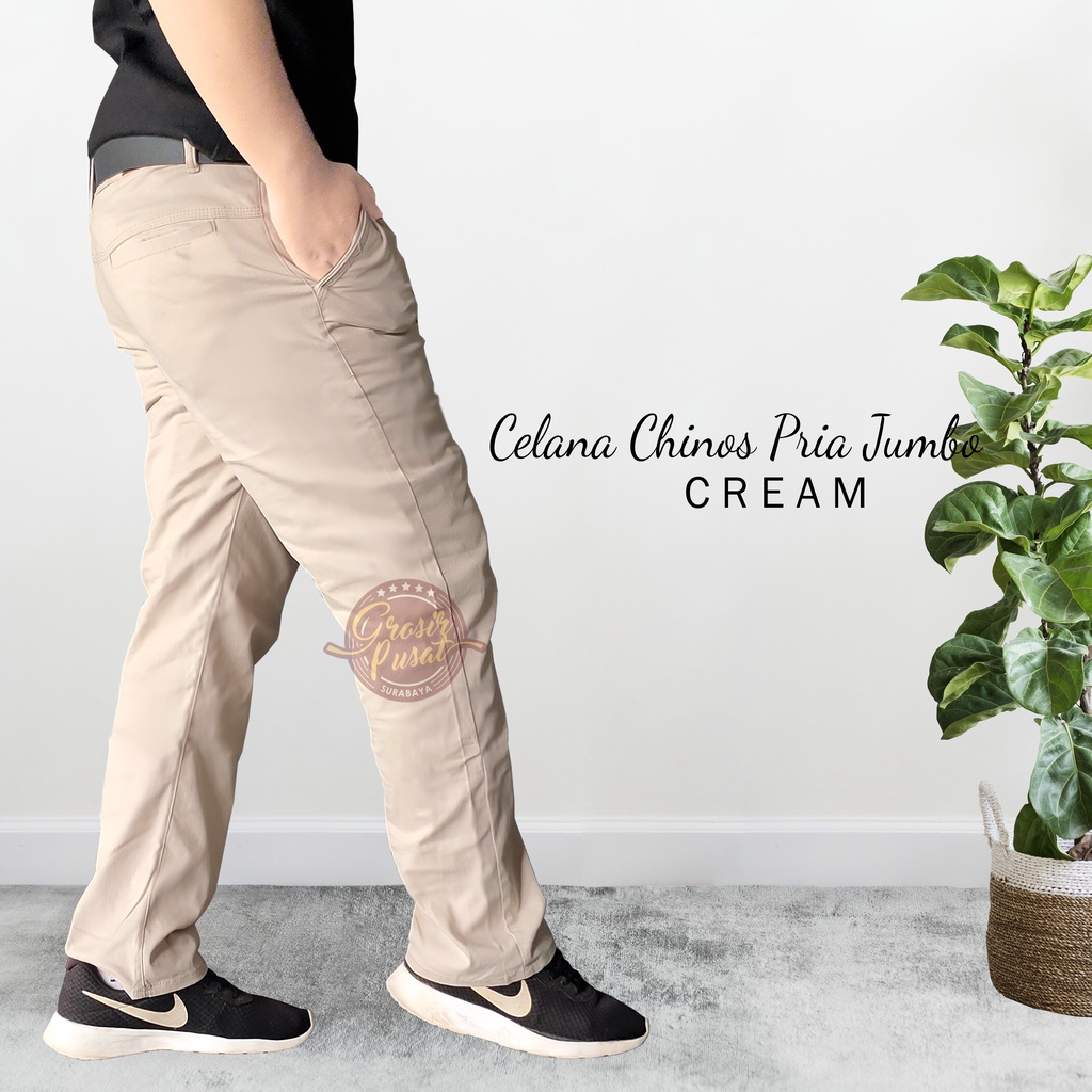 Celana Chino Premium Pria Big Krem Muda Size 27 - 38