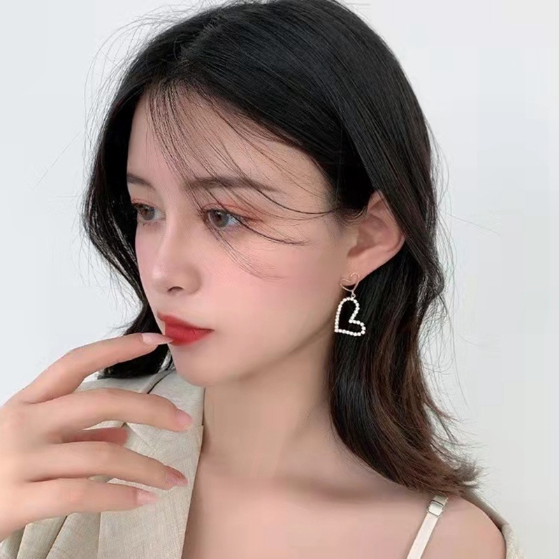 Anting Mutiara Bentuk Hati Geometris Gaya Vintage