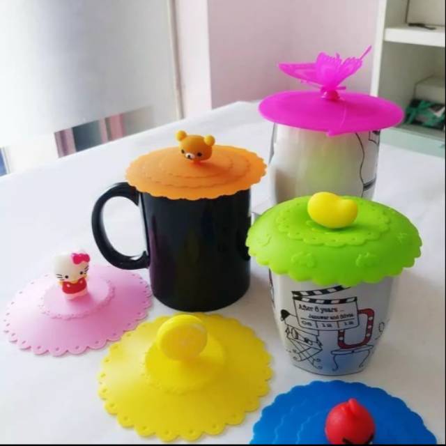 Tutup gelas silikon kartun / cover gelas / penutup gelas plastik
