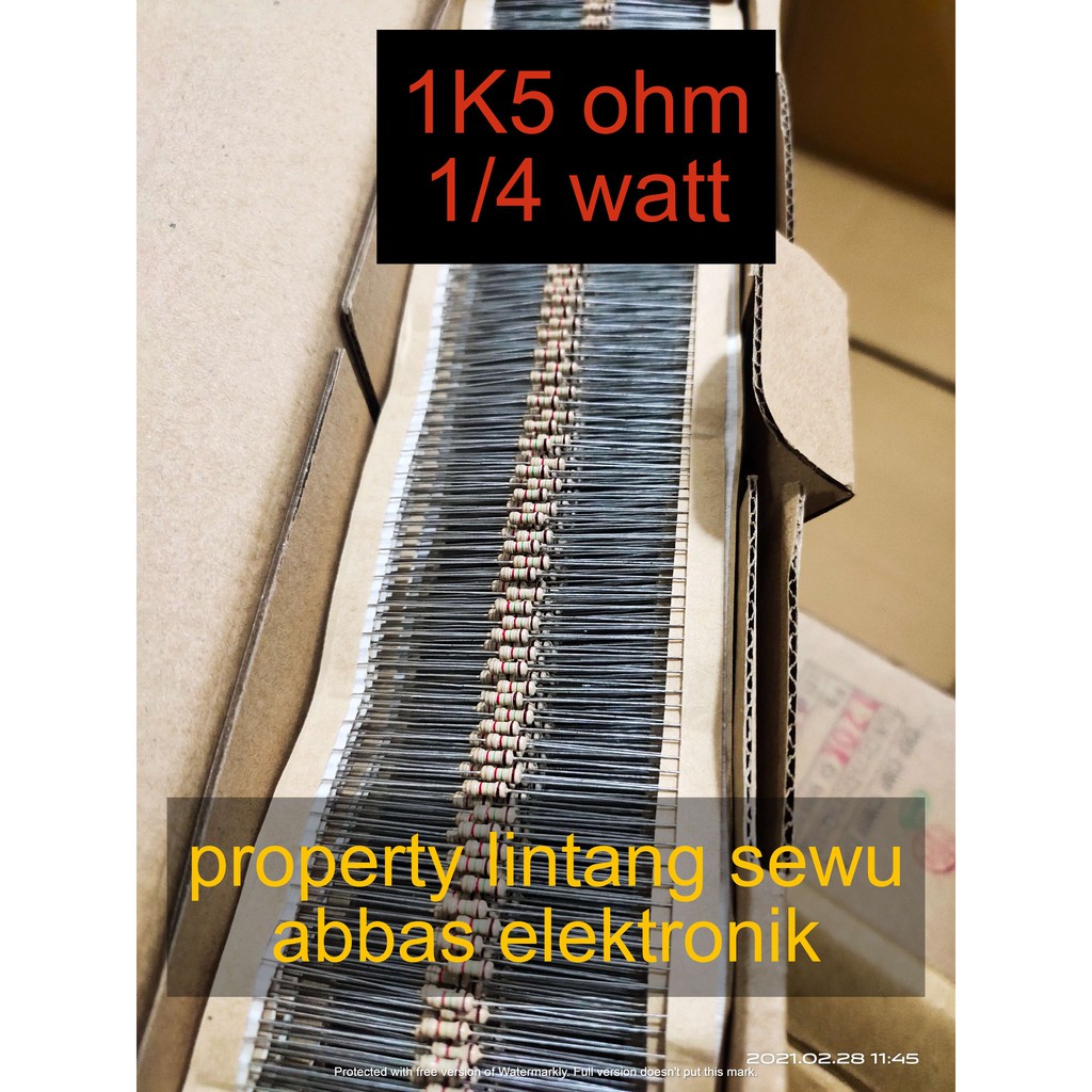 10PCS resistor 1k5 ohm 1.5 kilo ohm 1500 ohm  0.25 watt 1/4 watt