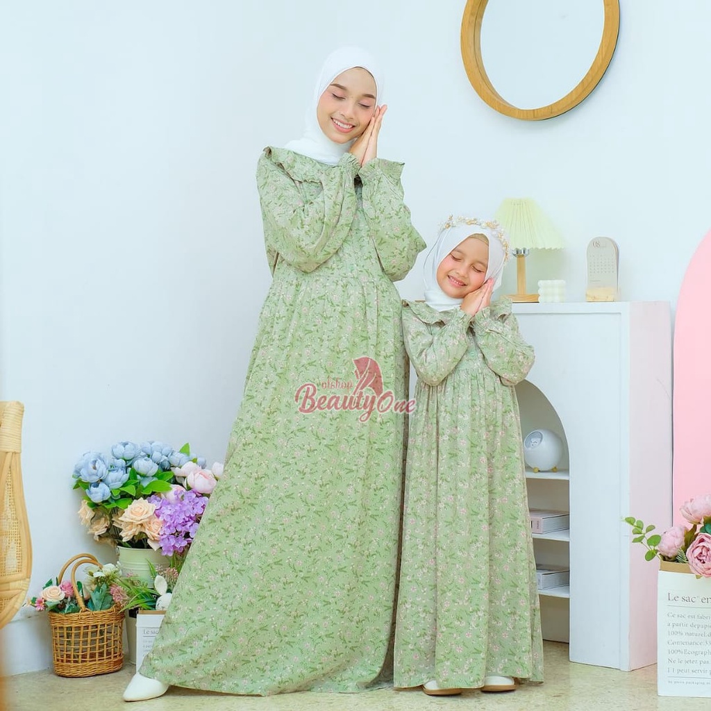 BeautyOne - Homey Dress Amora Jumbo Gamis Mom &amp; Kids Couple Dress Flower Bahan Katun Rayon Premium Nyaman Dipakai | Bisa COD