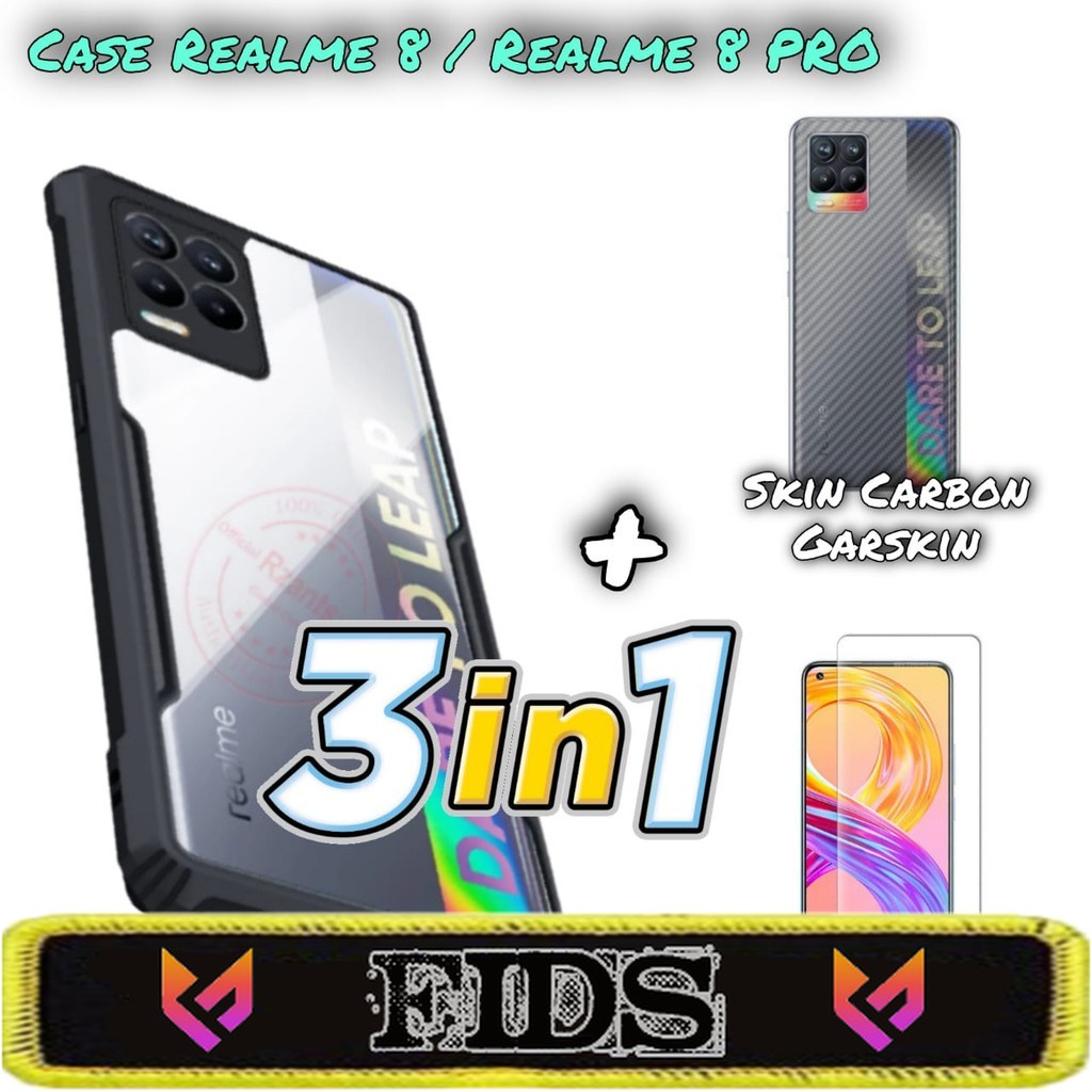 (PROMO PAKET)  3in1 Case REALME 8 / REALME 8 PRO (4G) Hard Case Dan Tempered Glass  FREE Skin Carbon Handphone