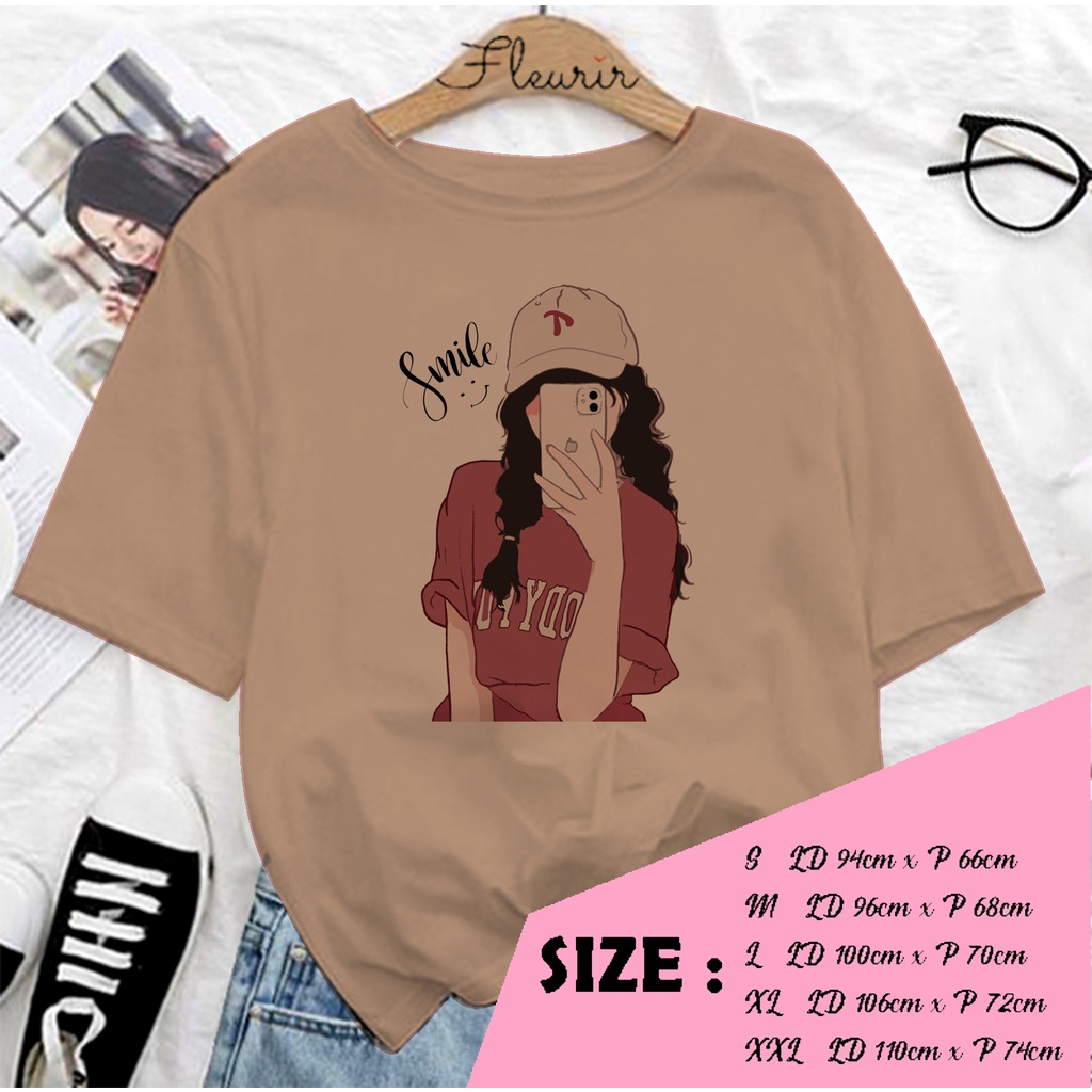 FLEURIR - COD KAOS SMILE WANITA PRIA REMAJA DEWASA UNISEX TSHIRT JUMBO