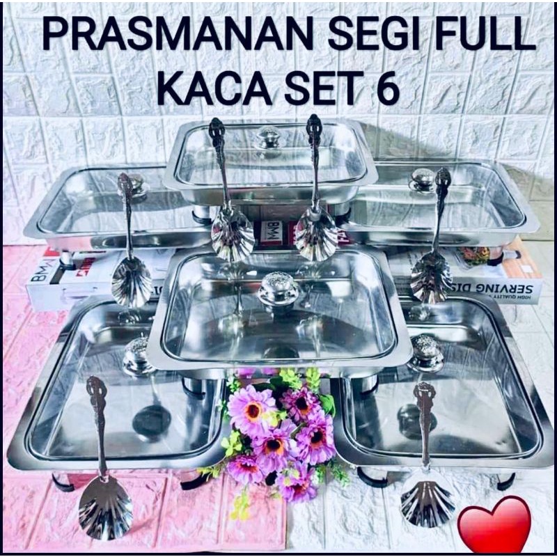 Prasmanan Segi Set 6 BMW Stainless Steel Tutup Kaca