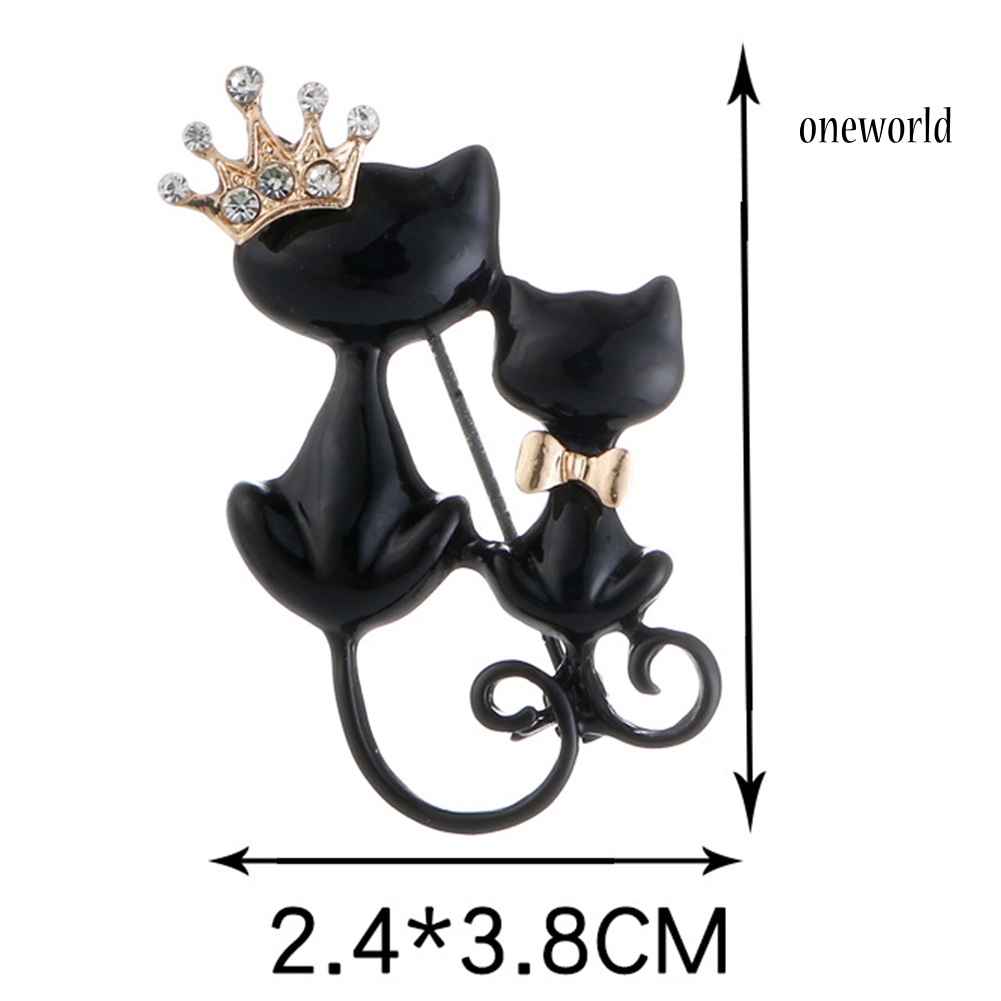 OW@ Women Rhinestone Inlaid Cat Crown Brooch Pin Badge Clothes Decor Jewelry Gift