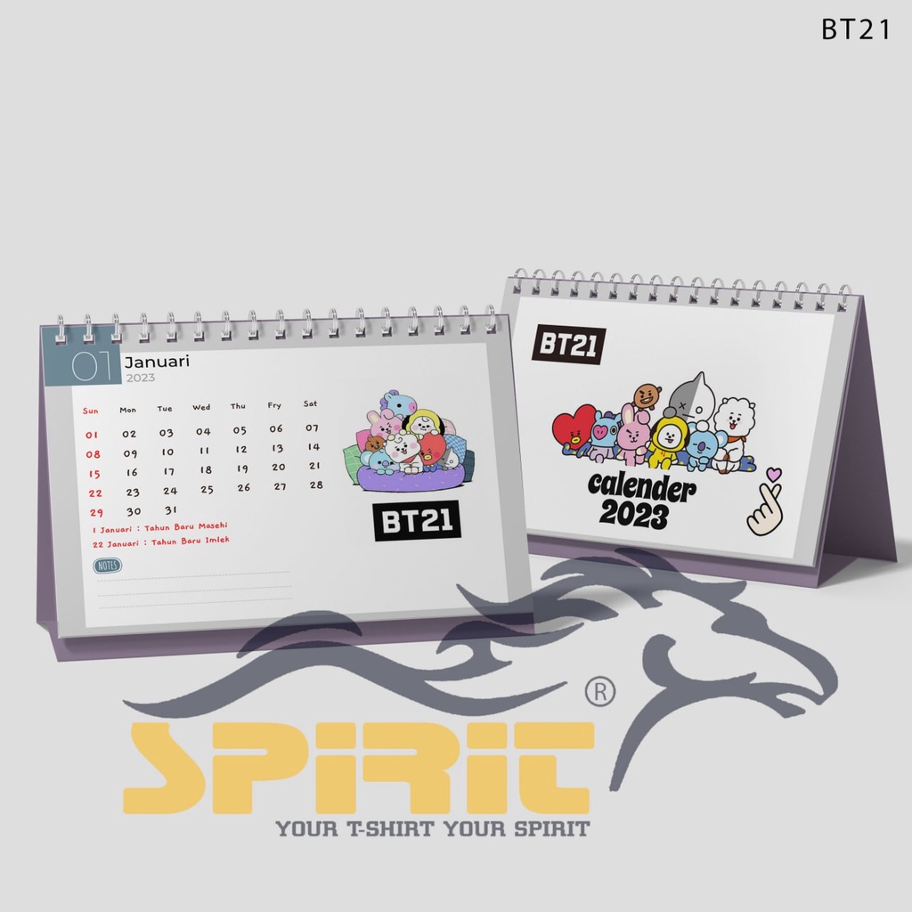 

Kalender Meja / Kalender Duduk Tahun 2023 Desian Karakter BTS dan Spongebob