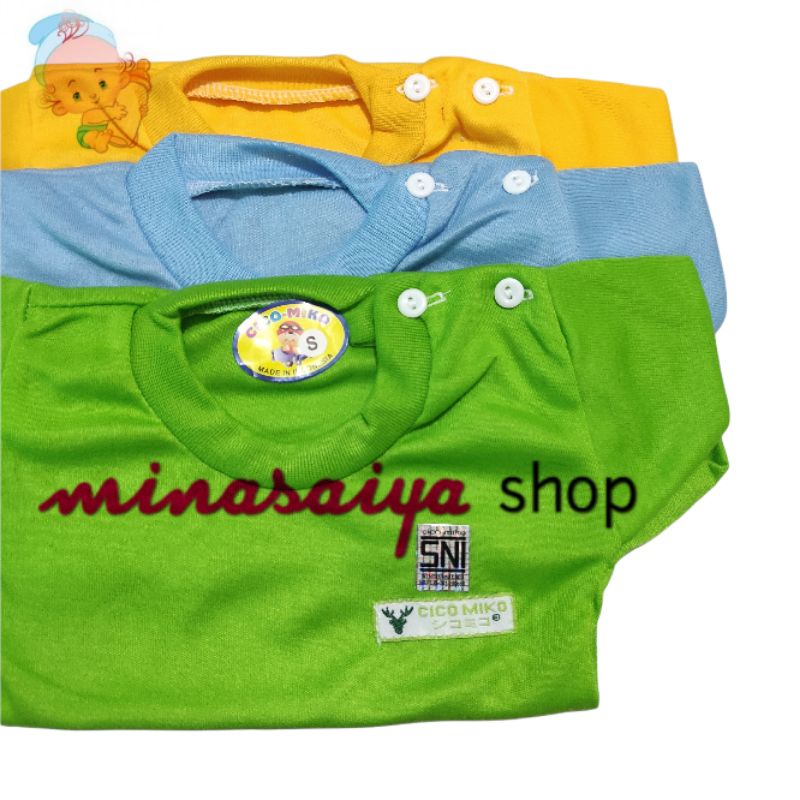 CICO MIKO 3 pcs dan ecer Kaos Bayi SNI Lengan Pendek Kancing Pundak Polos Warna Uk. S - XL