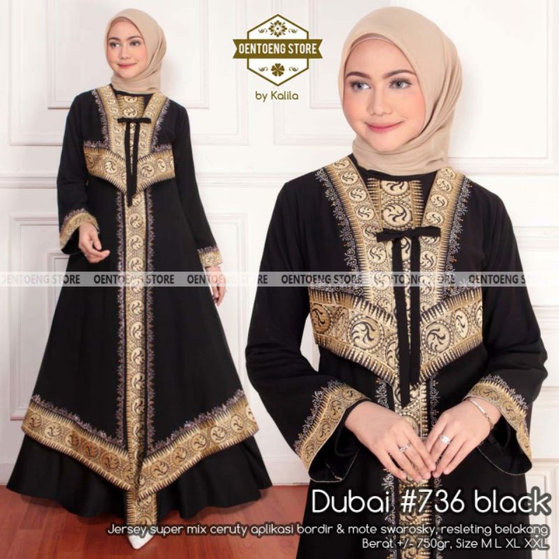 GAMIS MUSLIM ABAYA TURKI HITAM JERSEY PREMIUM SUPER MEWAH