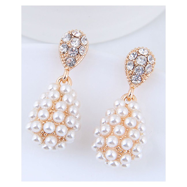 LRC Anting Tusuk Elegant Gold Color Full Pearls Design Water Drop Shape Earrings A54667