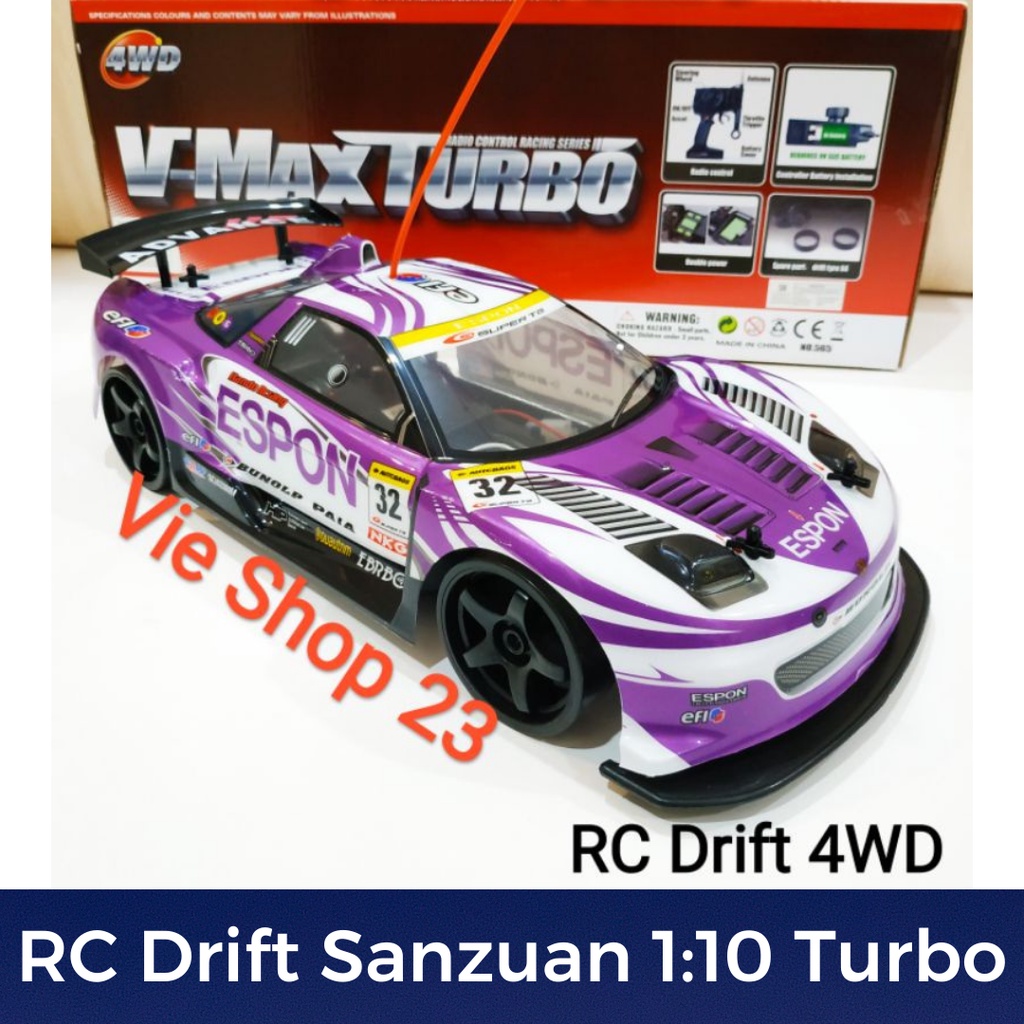 Mainan Mobil remot RC Drift Sanzuan Turbo Speed Skala: 1:10 bisa 2 baterai Mobil Remote 4WD Vmax Tur