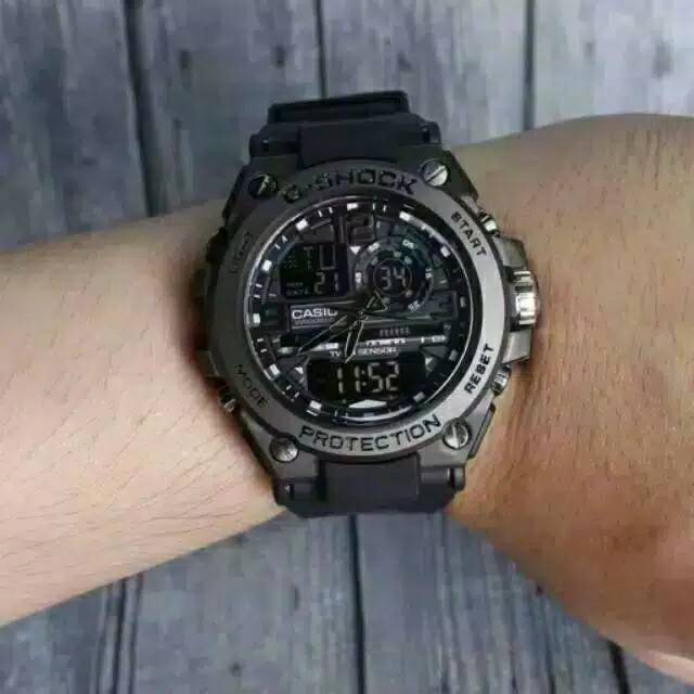 (Cod)Jam Tangan Pria GST-8600 Double Time Kepala Besi Strap Rubber(DiKirim Jakarta)