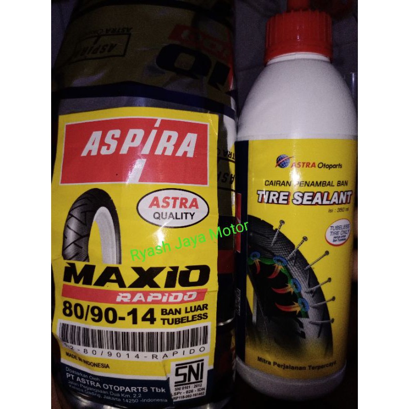 ban tubeless matic Maxio Rapido 80/90-14 + pentil + cairan tubeles for scoopy/Mio/Xeon/fino/x-ride/J