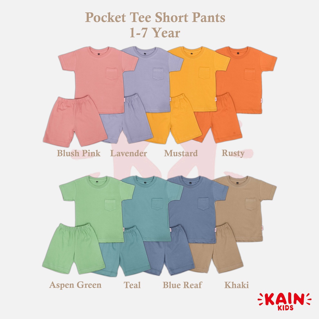 KainKids Setelan Kaos Polos Anak &amp; Celana Pendek 1-7Y | Set Pocket Tee Short Pants PK SPC01